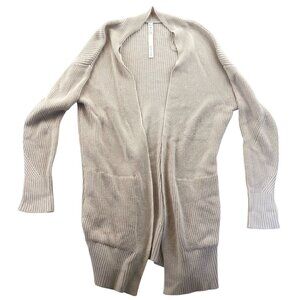 Lululemon Women's Longline Cardigan Sweater XL Open Front Beige Cashmere Blend